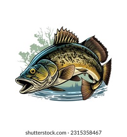 Gran caricatura de vectores de peces de bajo para camiseta Gran diseño de camiseta de pescado de bajo