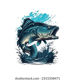 Gran caricatura de vectores de peces de bajo para camiseta Gran diseño de camiseta de pescado de bajo