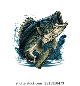 Gran caricatura de vectores de peces de bajo para camiseta Gran diseño de camiseta de pescado de bajo