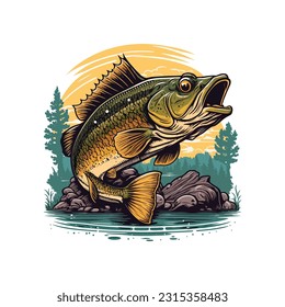 Big bass fish vector cartoon for t shirt Big bass fish t shirt design