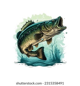 Big bass fish vector cartoon for t shirt Big bass fish t shirt design