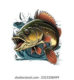 Big bass fish vector cartoon for t shirt Big bass fish t shirt design
