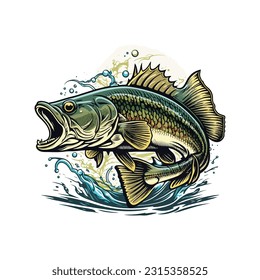 Big bass fish vector cartoon for t shirt Big bass fish t shirt design