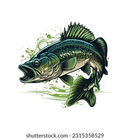 Gran caricatura de vectores de peces de bajo para camiseta Gran diseño de camiseta de pescado de bajo