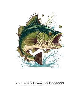Gran caricatura de vectores de peces de bajo para camiseta Gran diseño de camiseta de pescado de bajo