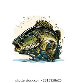 Gran caricatura de vectores de peces de bajo para camiseta Gran diseño de camiseta de pescado de bajo