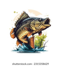 Big bass fish vector cartoon for t shirt Big bass fish t shirt design