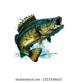 Gran caricatura de vectores de peces de bajo para camiseta Gran diseño de camiseta de pescado de bajo