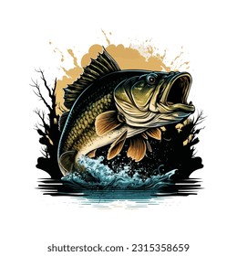 Big bass fish vector cartoon for t shirt Big bass fish t shirt design