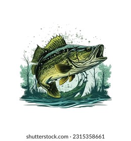 Big bass fish vector cartoon for t shirt Big bass fish t shirt design