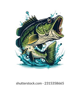 Gran caricatura de vectores de peces de bajo para camiseta Gran diseño de camiseta de pescado de bajo