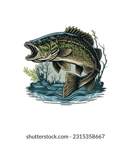 Big bass fish vector cartoon for t shirt Big bass fish t shirt design