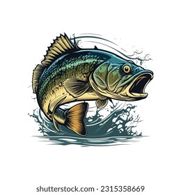 Big bass fish vector cartoon for t shirt Big bass fish t shirt design