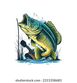 Big bass fish vector cartoon for t shirt Big bass fish t shirt design