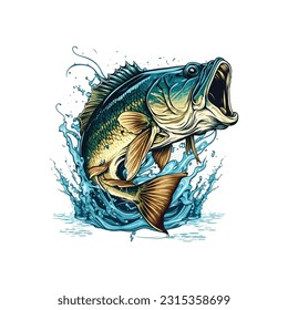 Gran caricatura de vectores de peces de bajo para camiseta Gran diseño de camiseta de pescado de bajo