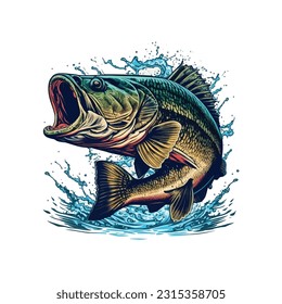 Big bass fish vector cartoon for t shirt Big bass fish t shirt design