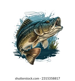 Big bass fish vector cartoon for t shirt Big bass fish t shirt design