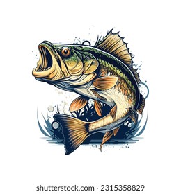 Big bass fish vector cartoon for t shirt Big bass fish t shirt design