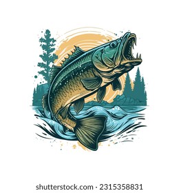 Big bass fish vector cartoon for t shirt Big bass fish t shirt design