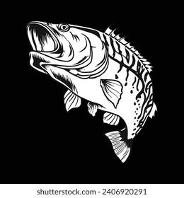 Gran caricatura de vectores de peces de bajo para camiseta Gran diseño de camiseta de pescado de bajo 
