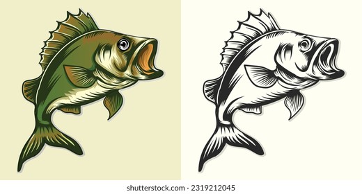 
Big bass fish vector design set illustration