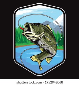 big bass fishing vector illustration