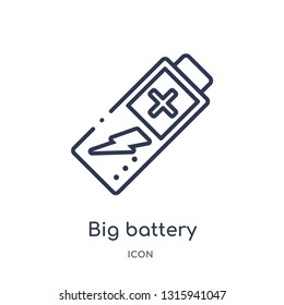 big battery icon from technology outline collection. Thin line big battery icon isolated on white background.