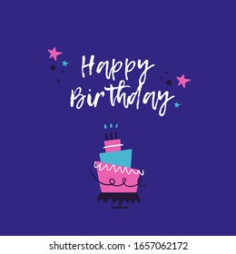 Big Bday cake and happy birthday phrase illustration