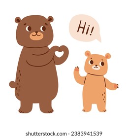 Big Bear and baby bear Flat Vector Illustration