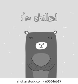 big bear chilling alone having me time. awesome t-shirt, mug, bag lunchbox, wallpaper, wrapper, poster and banner flat design for kids. vector illustration