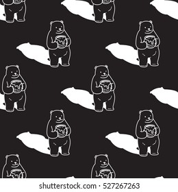 Big Bear Honey Seamless Vector Pattern Black