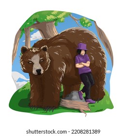 A big bear on a mountain with his human friend