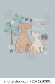 Big bear with palm trees. Cute T-shirt design for kids, vector illustration. graphic Print designs for baby. Can be used for fashion print design, kids wear, girls clothes, poster, nursery