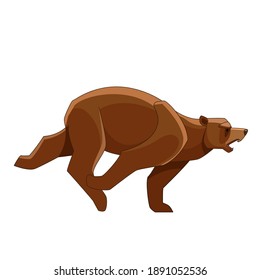 Big bear running. Flat vector style bear on white background. Wild forest creature with brown fur. Cartoon character of big mammal animal.