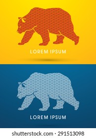 Big Bear, side view, walking, designed using line wave water, symbol, graphic vector.