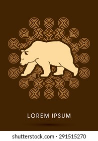 Big Bear, side view, walking, designed using gold color on fireworks background, symbol, graphic vector.