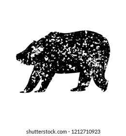 Big bear silhouette with texture. Wild forest animal on the white background. Isolated grizzly bear