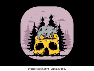 Big bear walking on skull head illustration design