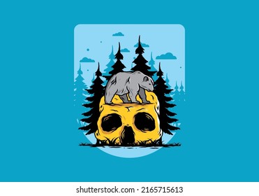 Big bear walking on skull head illustration design