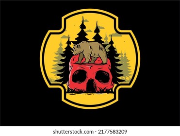 Big bear walking on skull head illustration design