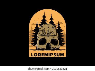 Big bear walking on skull head illustration design