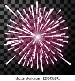 Big beautiful fireworks isolated. Vector objest on transparent background