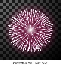 Big beautiful fireworks isolated. Vector objest on transparent background