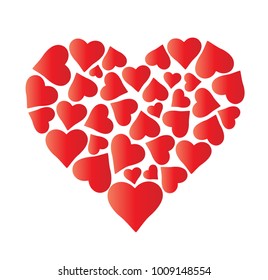 Big beautiful heart made of hearts. pattern for decoration or congratulations for a wedding or Valentine's day. Greeting card. Wallpaper, flyers, invitation, posters, banners. Vector illustration
