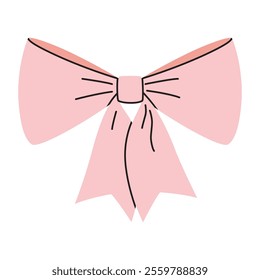 Big beautiful pink ribbon bow, decorative bowknot for gift packaging. Trendy modern vector illustration isolated on white background, hand drawn, flat design