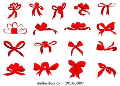 Big beautiful red bow for decoration. Vector in a flat style isolated on white. A set of bows for gifts.