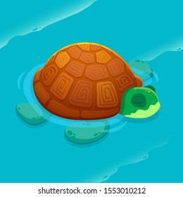 big beautiful sea turtle swimming in the sea. tortoise and turtle vector illustration.