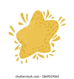 Big beautiful star isolated on white background. Hand drawn sketch magic element yellow color. Vector illustration in Doodle style.
