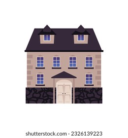 Big beautiful victorian house flat style, vector illustration isolated on white background. Building of historical period, decorative design element, architecture