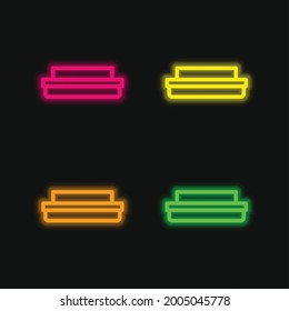 Big Bed four color glowing neon vector icon